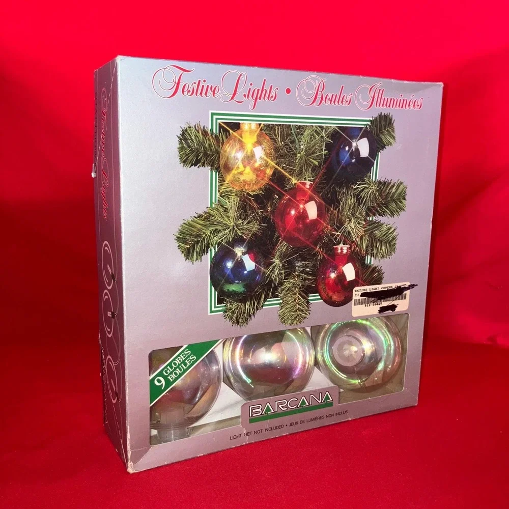 Vintage Barcana Festive Light Covers Iridescent‎ 80mm Globes 9pc Set Canada / #1
